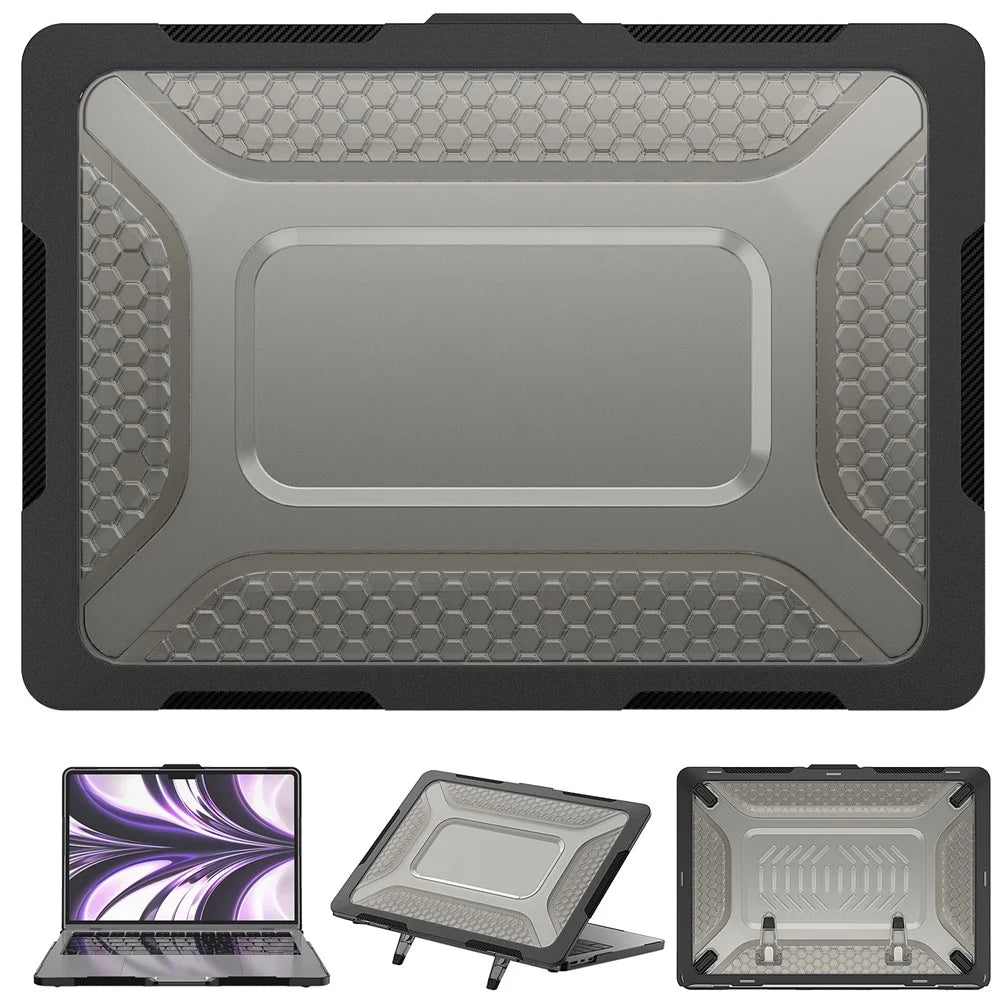 For MacBook Air 13 inch (2026) A3449 / (2025) A3240 / (2024) A3113 / (2022) A2681 Heat Dissipation Laptop Case Shockproof Hard PC Soft TPU Kickstand Cover - Black - 2
