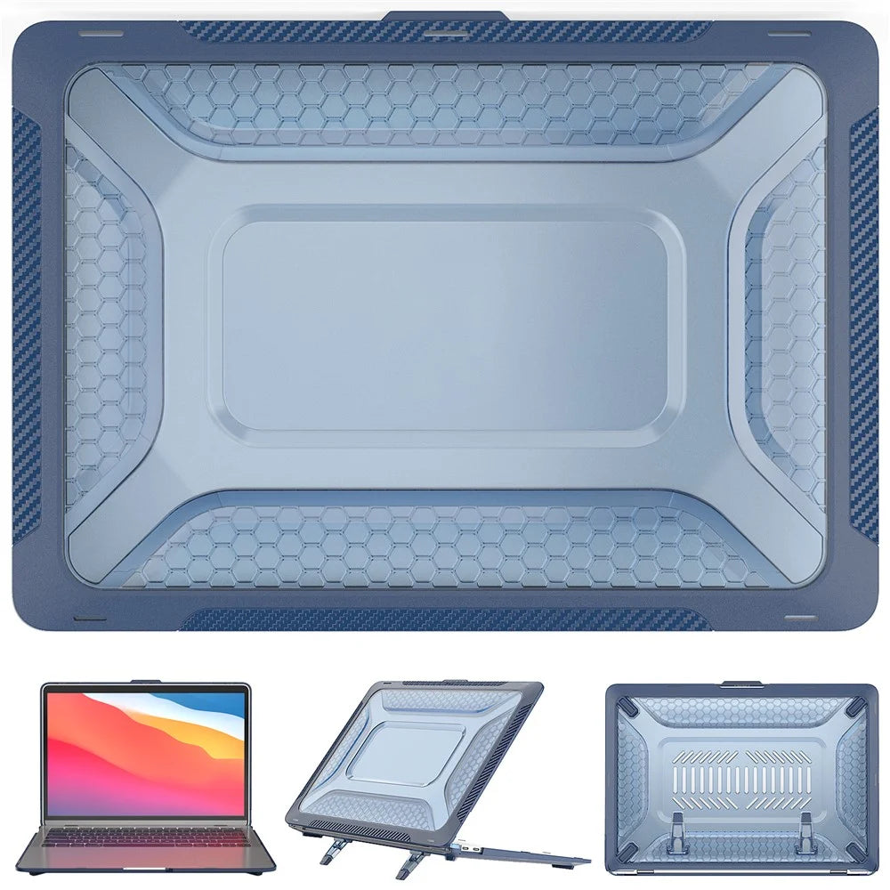 For MacBook Air 13 inch (2020) M1 A2337, A2179 / MacBook Air 13 inch (2018) A1932 Laptop Case Hard PC Soft TPU Kickstand Drop Tested Cover - Sapphire - 2