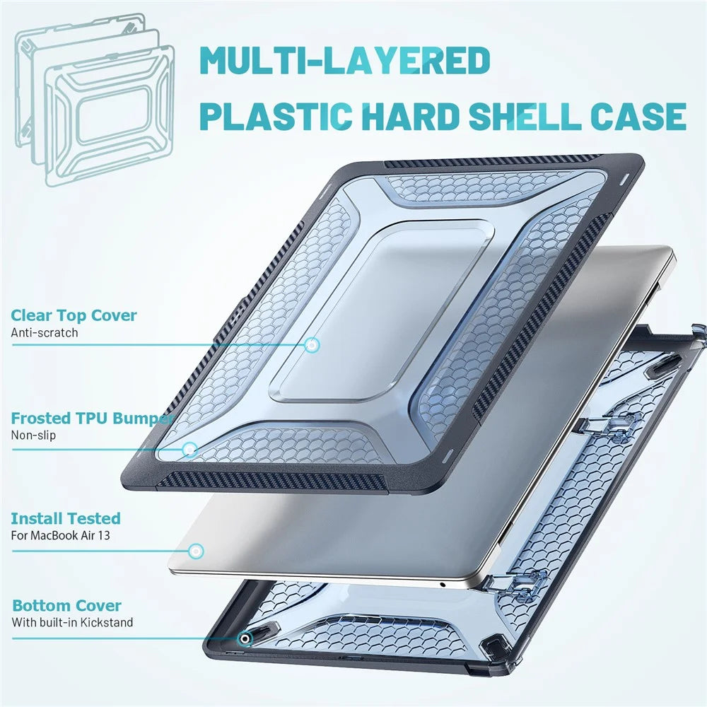 For MacBook Air 13 inch (2020) M1 A2337, A2179 / MacBook Air 13 inch (2018) A1932 Laptop Case Hard PC Soft TPU Kickstand Drop Tested Cover - Sapphire - 4