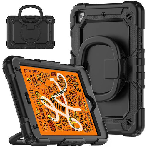 Protective Case for iPad mini 4 / mini (2019) 7.9 inch Anti-Drop Tablet Case 360-Degree Rotating Kickstand PC + Silicone Cover with Shoulder Strap - Black - 1