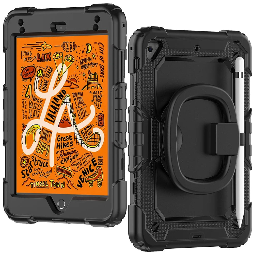 Protective Case for iPad mini 4 / mini (2019) 7.9 inch Anti-Drop Tablet Case 360-Degree Rotating Kickstand PC + Silicone Cover with Shoulder Strap - Black - 2