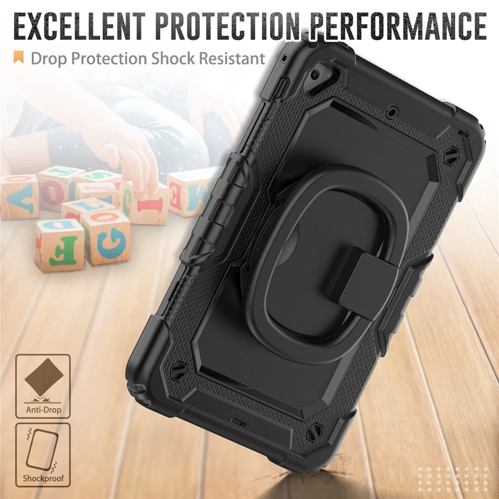 Protective Case for iPad mini 4 / mini (2019) 7.9 inch Anti-Drop Tablet Case 360-Degree Rotating Kickstand PC + Silicone Cover with Shoulder Strap - Black - 4