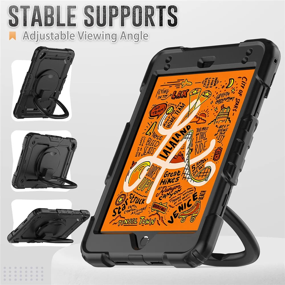 Protective Case for iPad mini 4 / mini (2019) 7.9 inch Anti-Drop Tablet Case 360-Degree Rotating Kickstand PC + Silicone Cover with Shoulder Strap - Black - 6