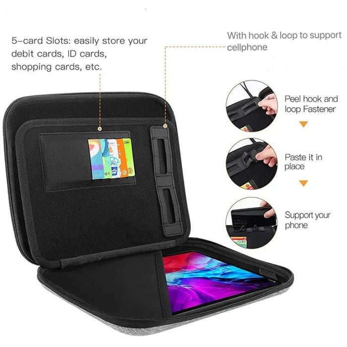 For iPad 9.7-11inch Tablet Bag Dual Zipper Portable EVA Carrying Case Splashproof Protective Pouch - 3