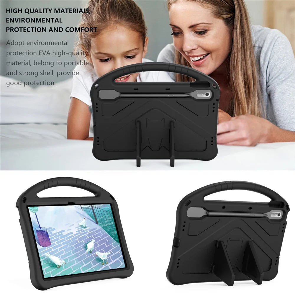 Tablet Case for Lenovo Tab P11 Pro Gen 2, Portable Handle Foldable Kickstand Shockproof EVA Protective Cover - Black - 3
