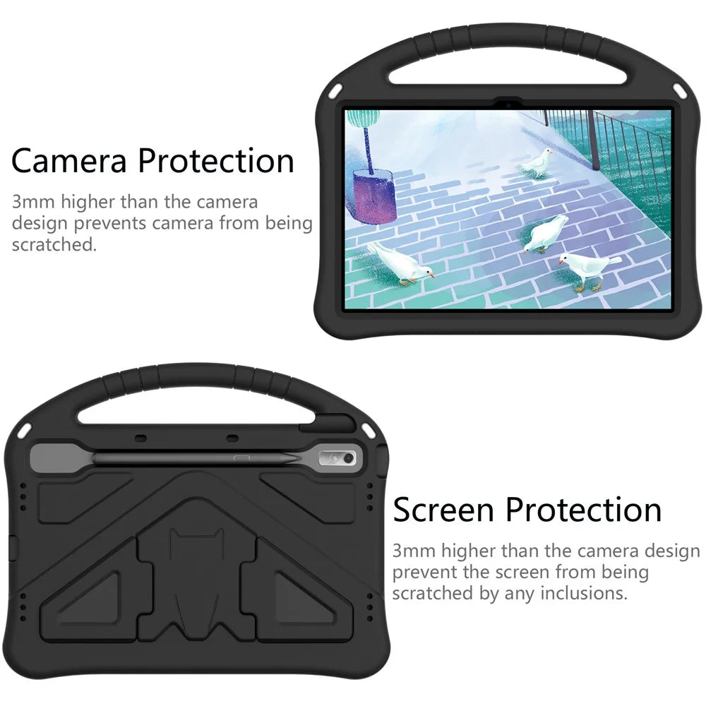 Tablet Case for Lenovo Tab P11 Pro Gen 2, Portable Handle Foldable Kickstand Shockproof EVA Protective Cover - Black - 4