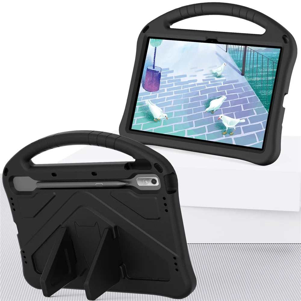 Tablet Case for Lenovo Tab P11 Pro Gen 2, Portable Handle Foldable Kickstand Shockproof EVA Protective Cover - Black - 7