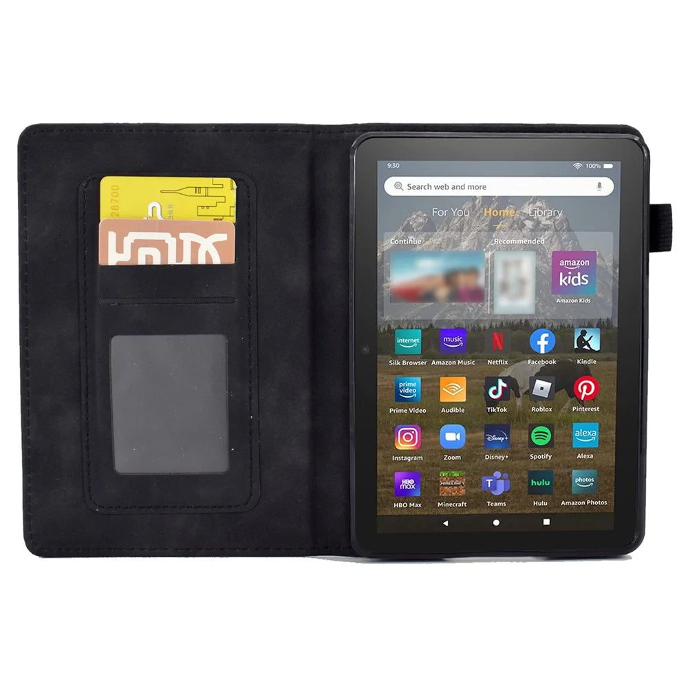 For Amazon Kindle Youth Edition 2022 Stitching PU Leather Auto Sleep / Wake Smart Cover Butterfly Flower Pattern Imprinted Folio Stand Card Slot Tablet Case - Black - 2