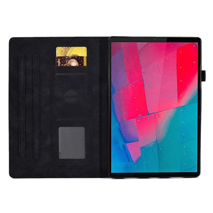 For Lenovo Tab M10 Plus TB-X606F Butterfly Flower Pattern Imprinted PU Leather Folio Case Stitching Line Card Holder Stand Smart Tablet Cover - Black - 2