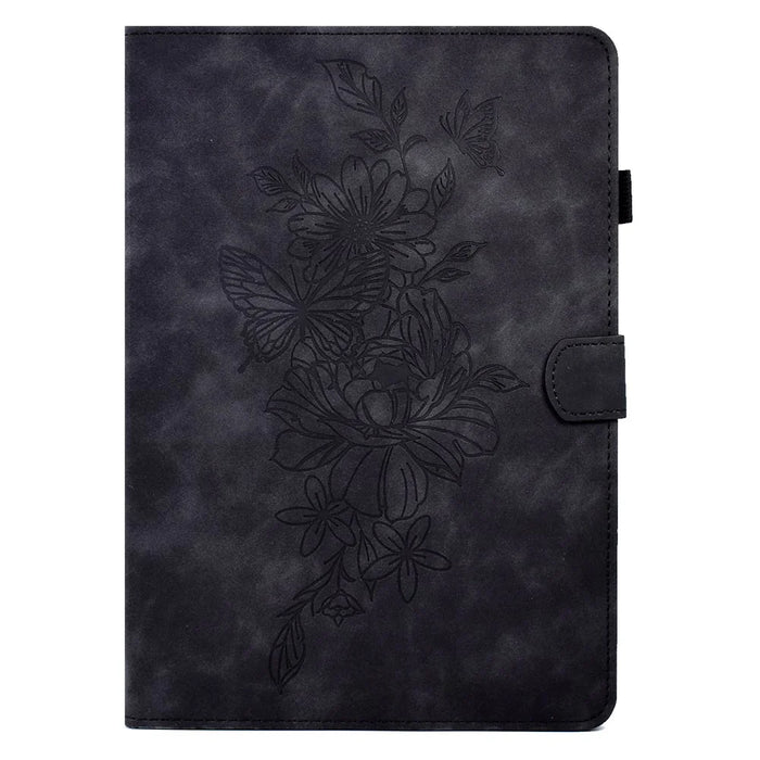 For Lenovo Tab M10 Plus TB-X606F Butterfly Flower Pattern Imprinted PU Leather Folio Case Stitching Line Card Holder Stand Smart Tablet Cover - Black - 7