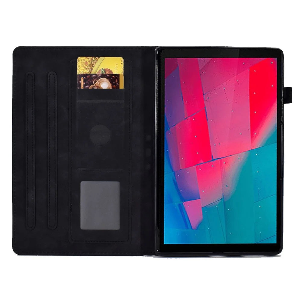 For Lenovo Tab M10 HD Gen 2 (X306X) Drop-proof PU Leather Tablet Case Stand with Card Slots Butterfly Flower Pattern Imprinted Auto Sleep / Wake Cover - Black - 2