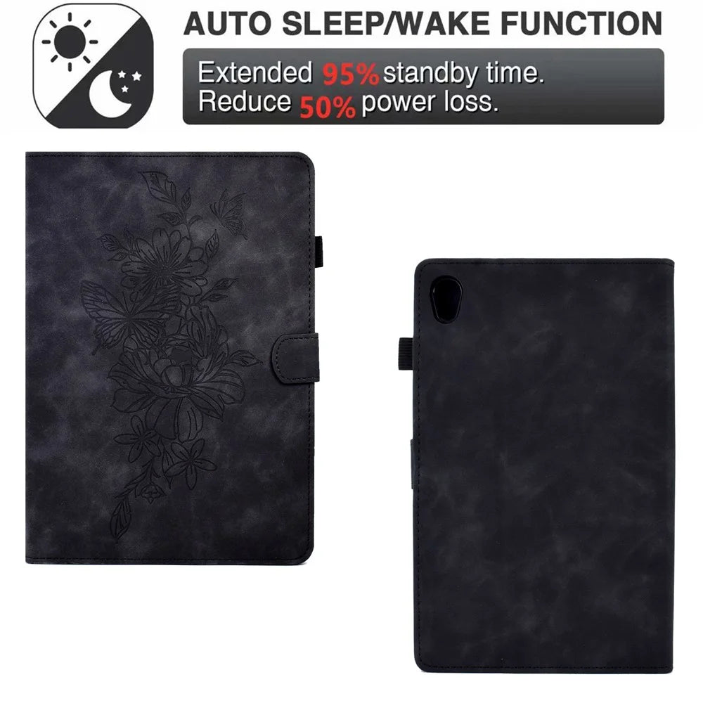 For Lenovo Tab M10 HD Gen 2 (X306X) Drop-proof PU Leather Tablet Case Stand with Card Slots Butterfly Flower Pattern Imprinted Auto Sleep / Wake Cover - Black - 6