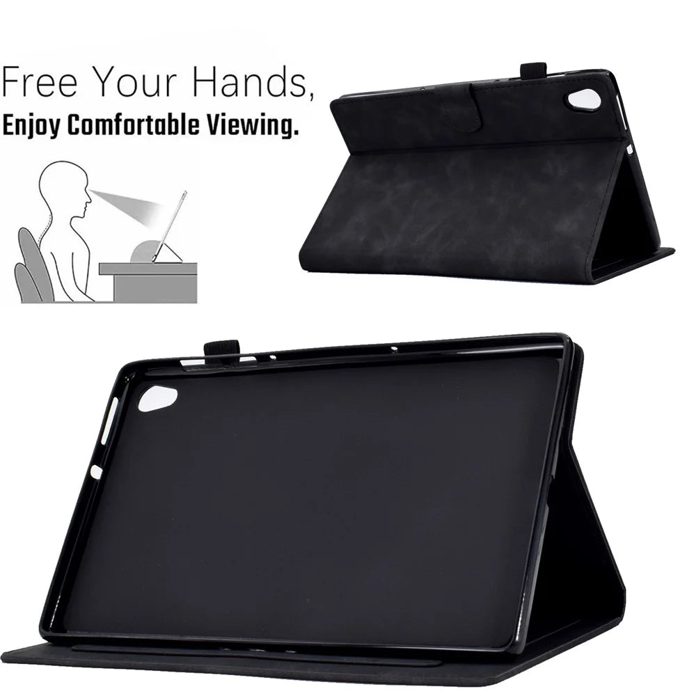 For Lenovo Tab M10 HD Gen 2 (X306X) Drop-proof PU Leather Tablet Case Stand with Card Slots Butterfly Flower Pattern Imprinted Auto Sleep / Wake Cover - Black - 7