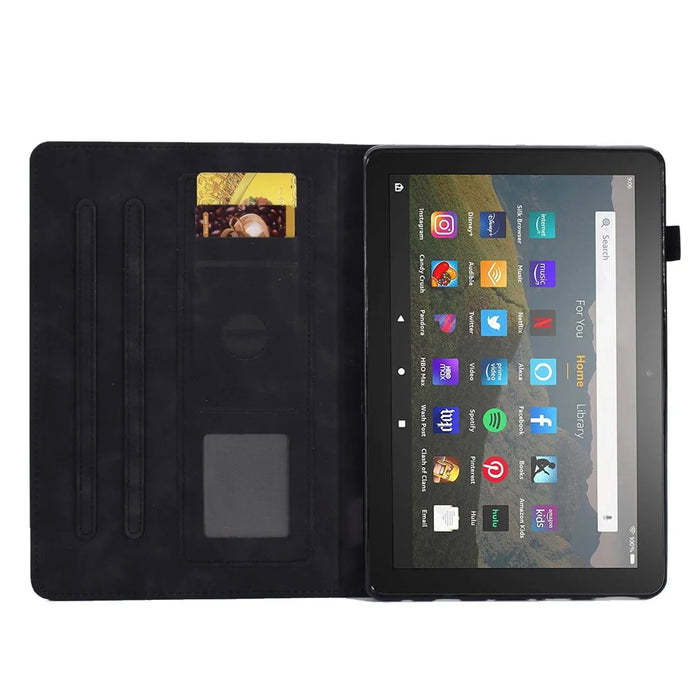 For Amazon Fire HD 8 (2020) Butterfly Flower Pattern Imprinted PU Leather Folio Flip Shell Stitching Line Stand Card Holder Tablet Cover with Auto Wake / Sleep Feature - Black - 2