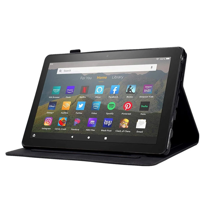 For Amazon Fire HD 8 (2020) Butterfly Flower Pattern Imprinted PU Leather Folio Flip Shell Stitching Line Stand Card Holder Tablet Cover with Auto Wake / Sleep Feature - Black - 3
