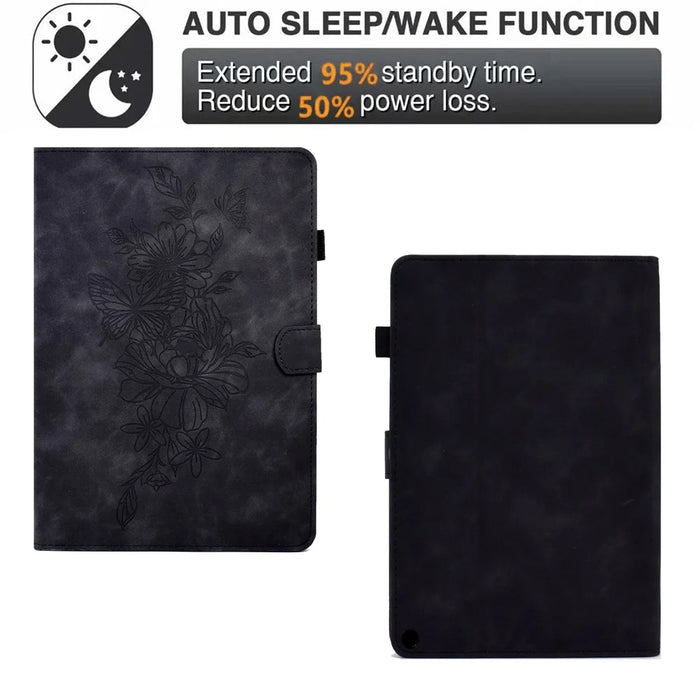 For Amazon Fire HD 8 (2020) Butterfly Flower Pattern Imprinted PU Leather Folio Flip Shell Stitching Line Stand Card Holder Tablet Cover with Auto Wake / Sleep Feature - Black - 5