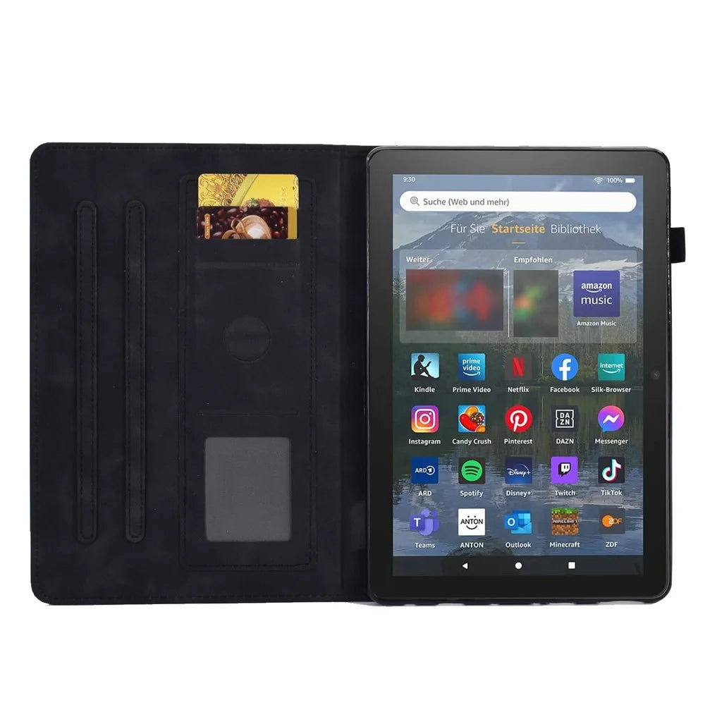 For Amazon Fire HD 8 (2022) / HD 8 Plus (2022) PU Leather Stand Function Card Slots Tablet Case Butterfly Flower Pattern Imprinted Auto Sleep / Wake Cover - Black - 2