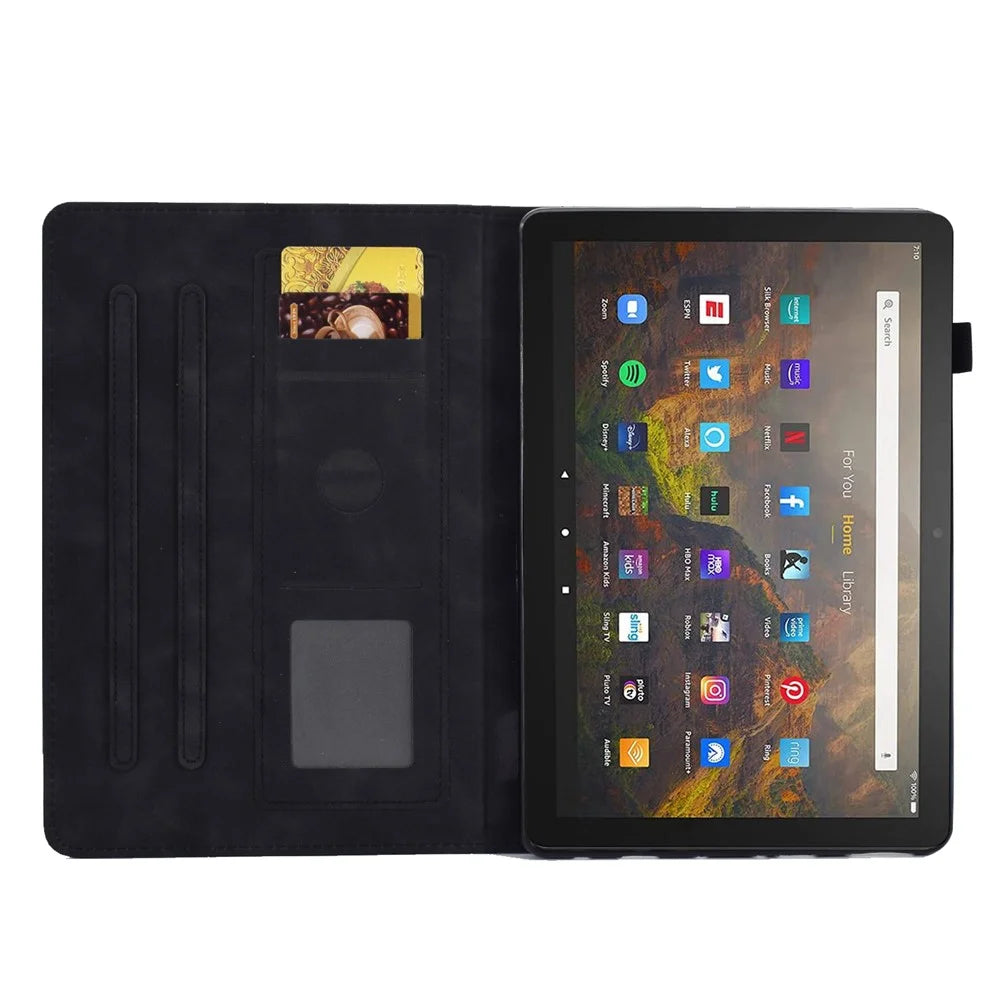 For Amazon Fire HD 10 (2021) / HD 10 Plus (2021) Flip Stand Smart Tablet Cover PU Leather Butterfly Flower Pattern Imprinted Protective Case with Card Holder - Black - 2