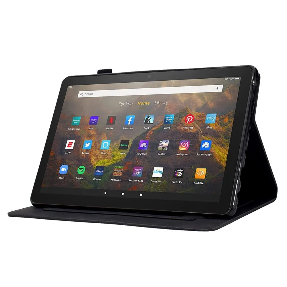 For Amazon Fire HD 10 (2021) / HD 10 Plus (2021) Flip Stand Smart Tablet Cover PU Leather Butterfly Flower Pattern Imprinted Protective Case with Card Holder - Black - 3