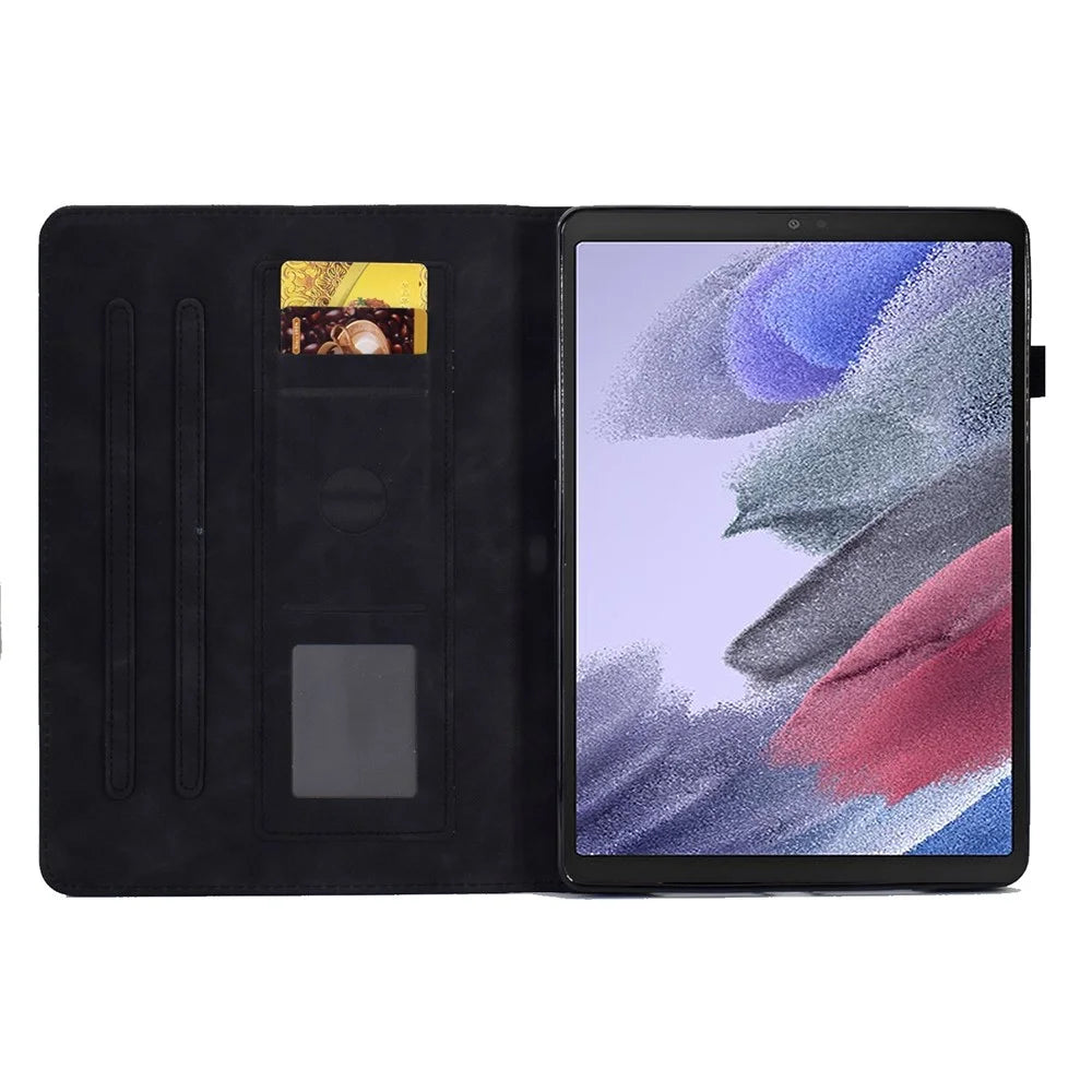 Protective Tablet Case For Samsung Galaxy Tab A7 Lite 8.7-inch T220 / T225, Butterfly Flower Pattern Imprinted PU Leather Stitching Line Tablet Cover with Card Holder Stand - Black - 2