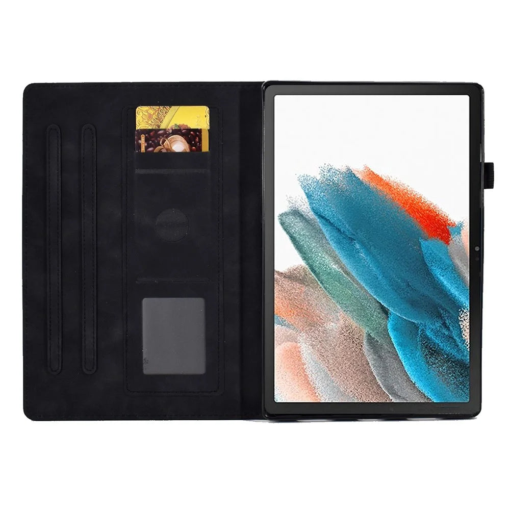 For Samsung Galaxy Tab A8 10.5 (2021) / (20222) X200 / X205 Butterfly Flower Pattern Imprinted PU Leather Stitching Line Cover Stand - Black - 2