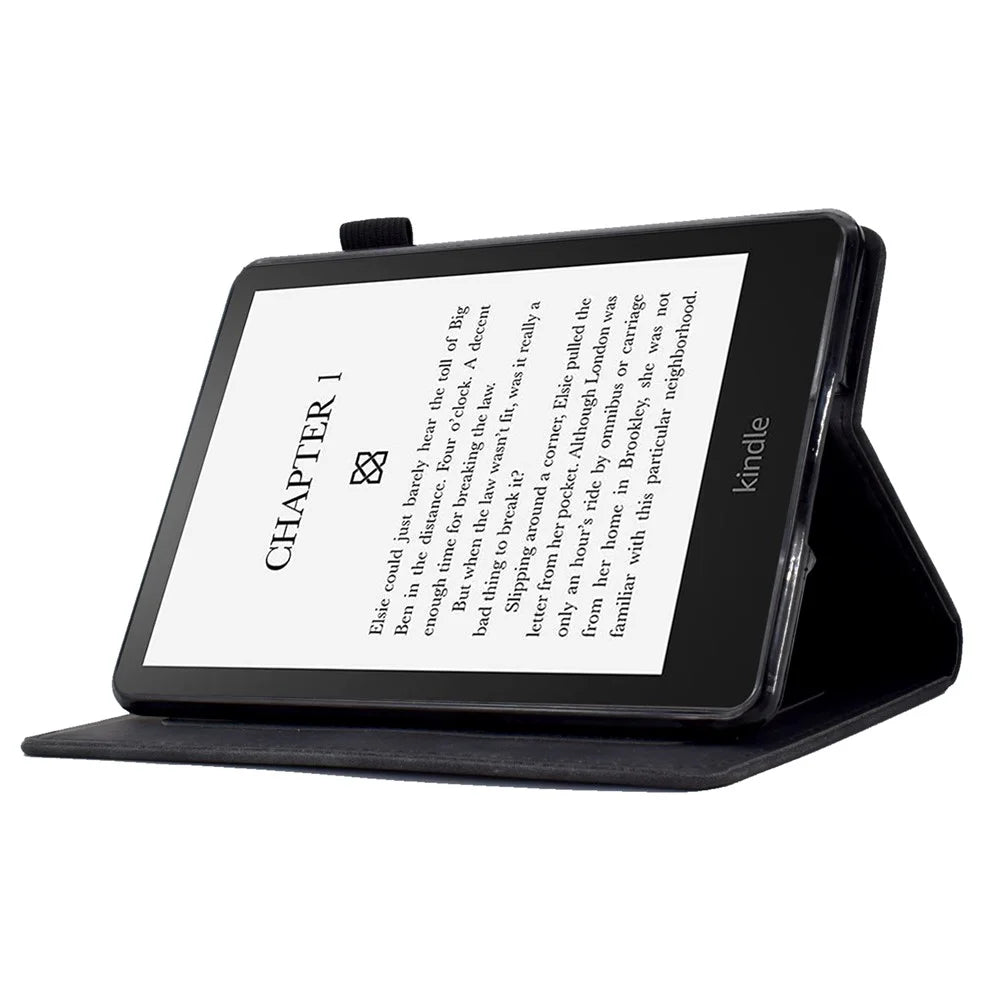 For Amazon Kindle Paperwhite 1 / 2 / 3 / 4 PU Leather Smart Stand Protective Case Butterfly Flower Pattern Imprinted Card Holder Tablet Cover - Black - 3