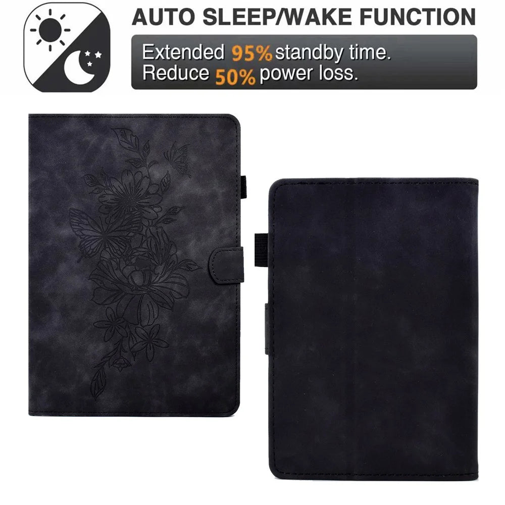 For Amazon Kindle Paperwhite 1 / 2 / 3 / 4 PU Leather Smart Stand Protective Case Butterfly Flower Pattern Imprinted Card Holder Tablet Cover - Black - 5