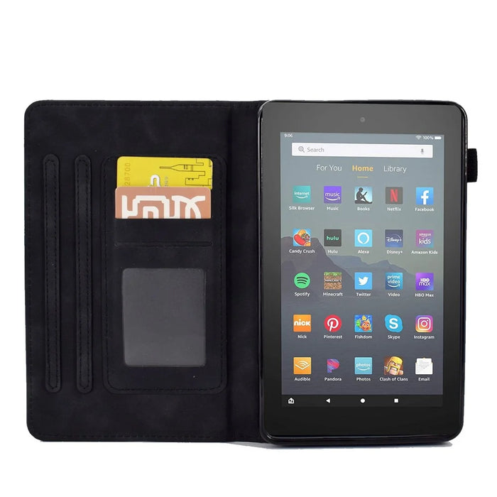 For Amazon Fire 7 (2015) / (2017) / (2019) Butterfly Flower Pattern Imprinted Magnetic Flip Protection Cover PU Leather Stand Card Holder Tablet Case with Auto Wake / Sleep - Black - 2