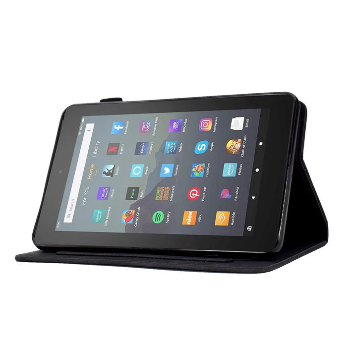 For Amazon Fire 7 (2015) / (2017) / (2019) Butterfly Flower Pattern Imprinted Magnetic Flip Protection Cover PU Leather Stand Card Holder Tablet Case with Auto Wake / Sleep - Black - 3
