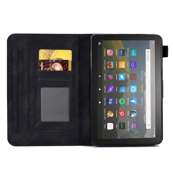 Butterfly Flower Pattern Imprinted Leather Case for Amazon Fire 7 (2022), Stitching Line Full Protection Tablet Cover with Card Holder Stand - Black - 2