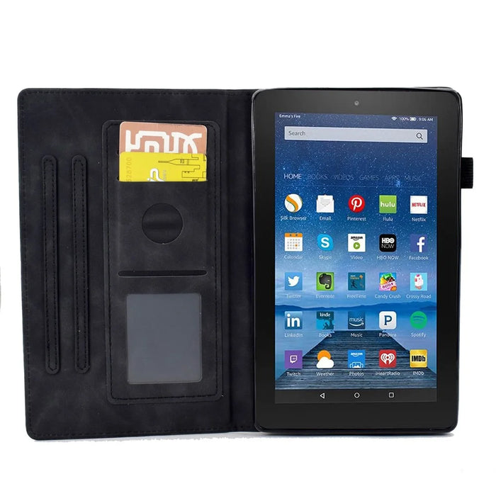 For Amazon Fire HD 8 (2016) / (2017) / (2018) Protective Case Butterfly Flower Pattern Imprinted Leather Case Stitching Line Tablet Cover with Card Holder / Stand - Black - 2