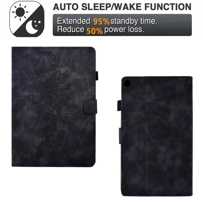 For Amazon Fire HD 8 (2016) / (2017) / (2018) Protective Case Butterfly Flower Pattern Imprinted Leather Case Stitching Line Tablet Cover with Card Holder / Stand - Black - 5