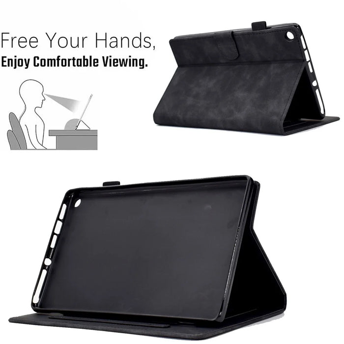 For Amazon Fire HD 8 (2016) / (2017) / (2018) Protective Case Butterfly Flower Pattern Imprinted Leather Case Stitching Line Tablet Cover with Card Holder / Stand - Black - 6