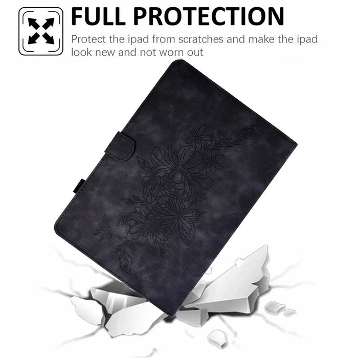 For Samsung Galaxy Tab A7 10.4 (2020) / (2022) T500 / T505 Case Butterfly Flower Pattern PU Leather Stitching Line Tablet Cover Stand - Black - 5