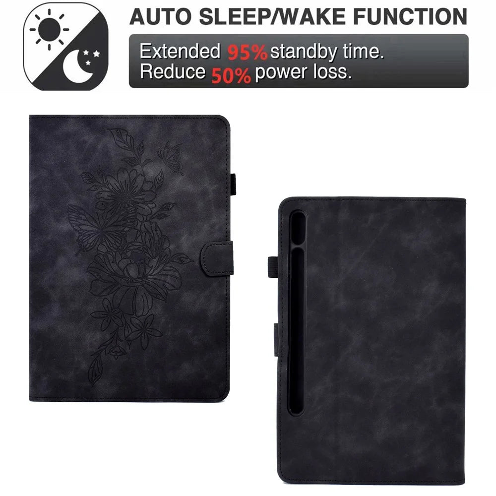 Tablet Cover For Samsung Galaxy Tab S8 X700 X706 / S7 2020 T870 T875 Butterfly Flower Pattern Imprinted PU Leather Stitching Line Tablet Case with Card Holder Stand - Black - 6