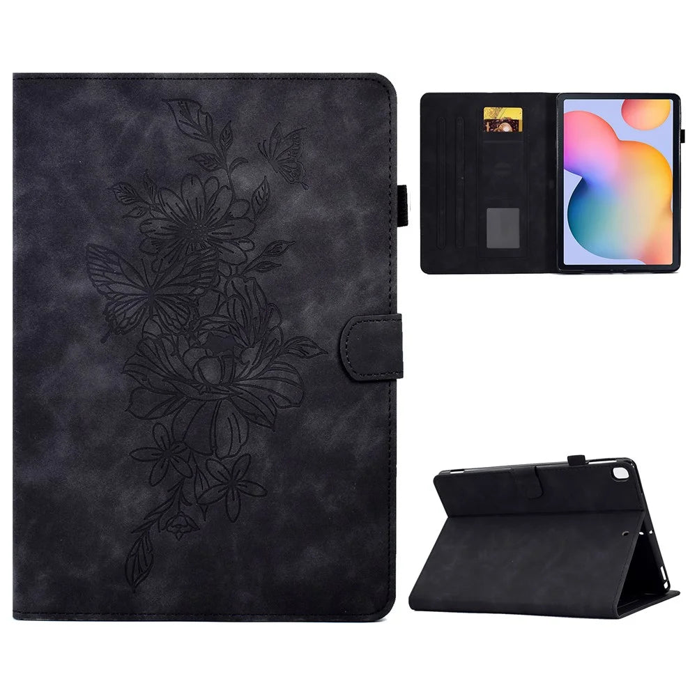 For Samsung Galaxy Tab S6 Lite (2024) / S6 Lite (2022) / S6 Lite (2020) SM-P610 / P615 Case PU Leather Butterfly Flower Pattern Flip Cover - Black - 1