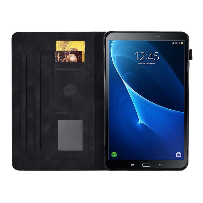 For Samsung Galaxy Tab A 10.1 (2016) T580 / T585 Shockproof Tablet Cover PU Leather Butterfly Flower Pattern Imprinted Protective Stand Case Card Holder - Black - 2