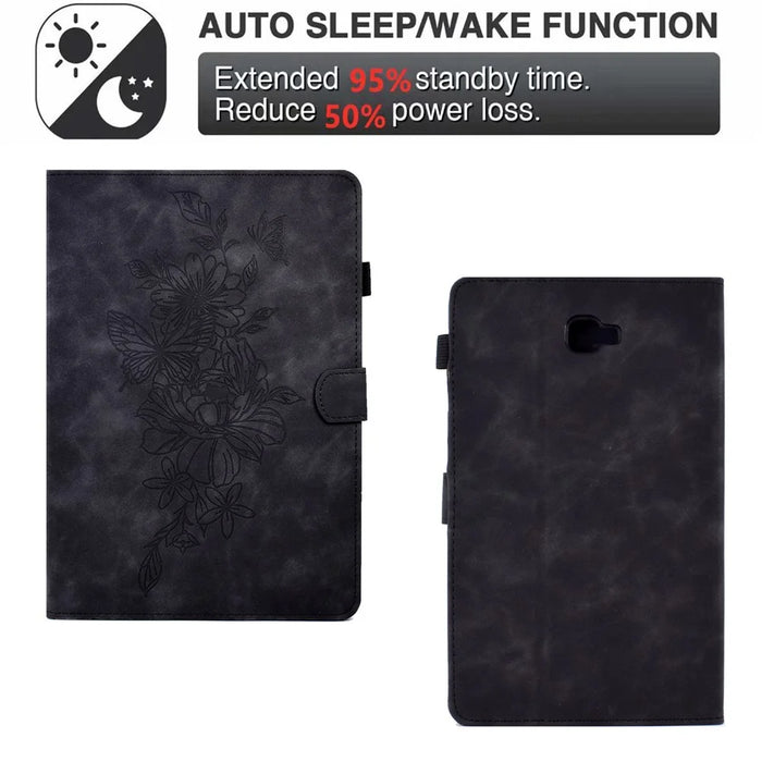 For Samsung Galaxy Tab A 10.1 (2016) T580 / T585 Shockproof Tablet Cover PU Leather Butterfly Flower Pattern Imprinted Protective Stand Case Card Holder - Black - 6