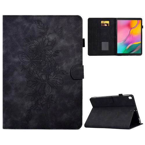 For Samsung Galaxy Tab A 10.1 (2019) T510 / T515 Butterfly Flower Pattern Imprinted PU Leather Tablet Case Stitching Line Stand Anti-scratch Tablet Cover with Auto Wake / Sleep Feature - Black - 1