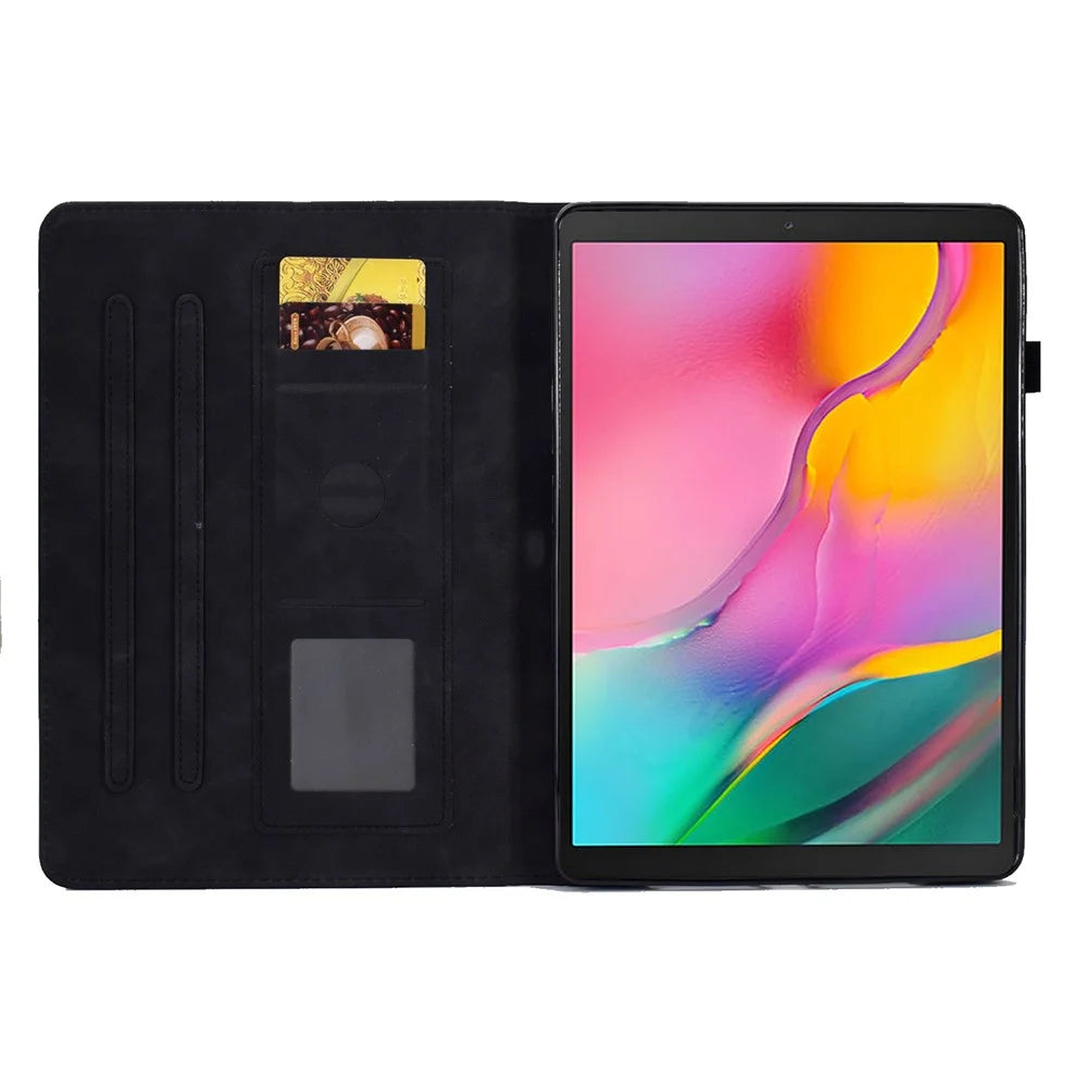 For Samsung Galaxy Tab A 10.1 (2019) T510 / T515 Butterfly Flower Pattern Imprinted PU Leather Tablet Case Stitching Line Stand Anti-scratch Tablet Cover with Auto Wake / Sleep Feature - Black - 2