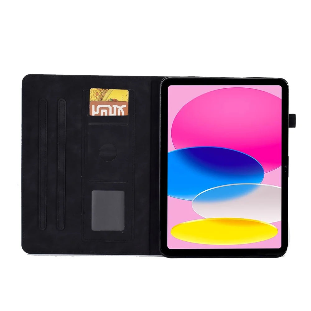 For iPad (2025) / 10.9 (2022) Butterfly Flower Pattern Shockproof Stitching Anti-Drop Tablet Leather Cover with Card Holder, Stand - Black - 2