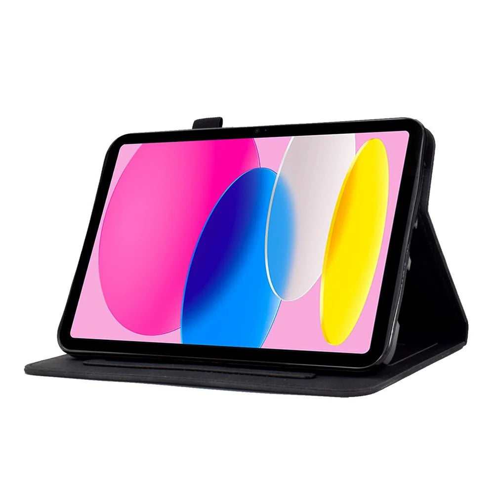 For iPad (2025) / 10.9 (2022) Butterfly Flower Pattern Shockproof Stitching Anti-Drop Tablet Leather Cover with Card Holder, Stand - Black - 3