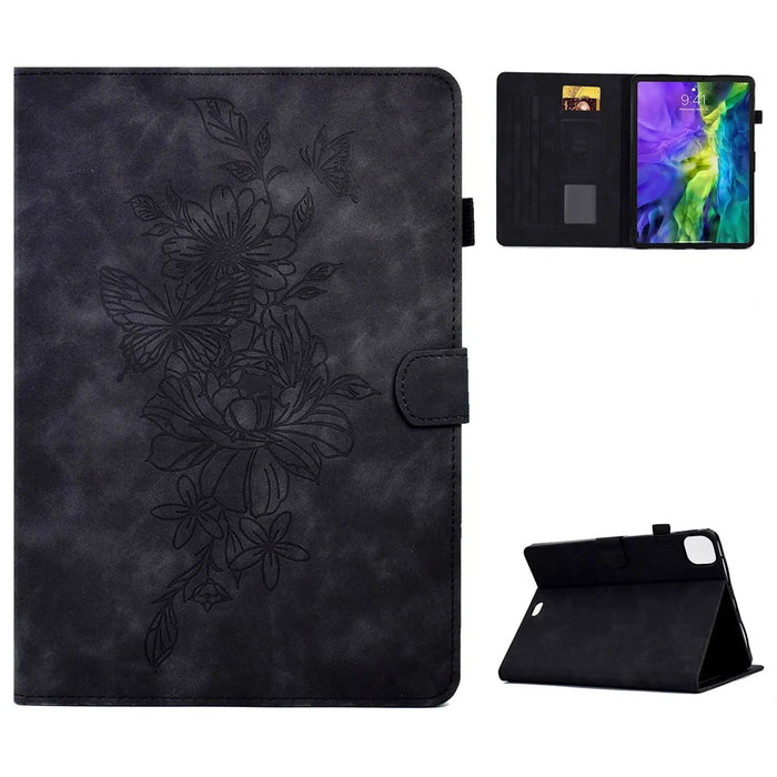 For iPad Air 11 (2026) / (2025) / (2024) / Air (2020) / (2022) / iPad Pro 11 (2022) / (2021) / (2020) / (2018) Leather Case Butterfly Flower Pattern Stand - Black - 1