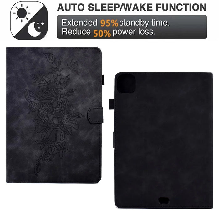 For iPad Air 11 (2026) / (2025) / (2024) / Air (2020) / (2022) / iPad Pro 11 (2022) / (2021) / (2020) / (2018) Leather Case Butterfly Flower Pattern Stand - Black - 5