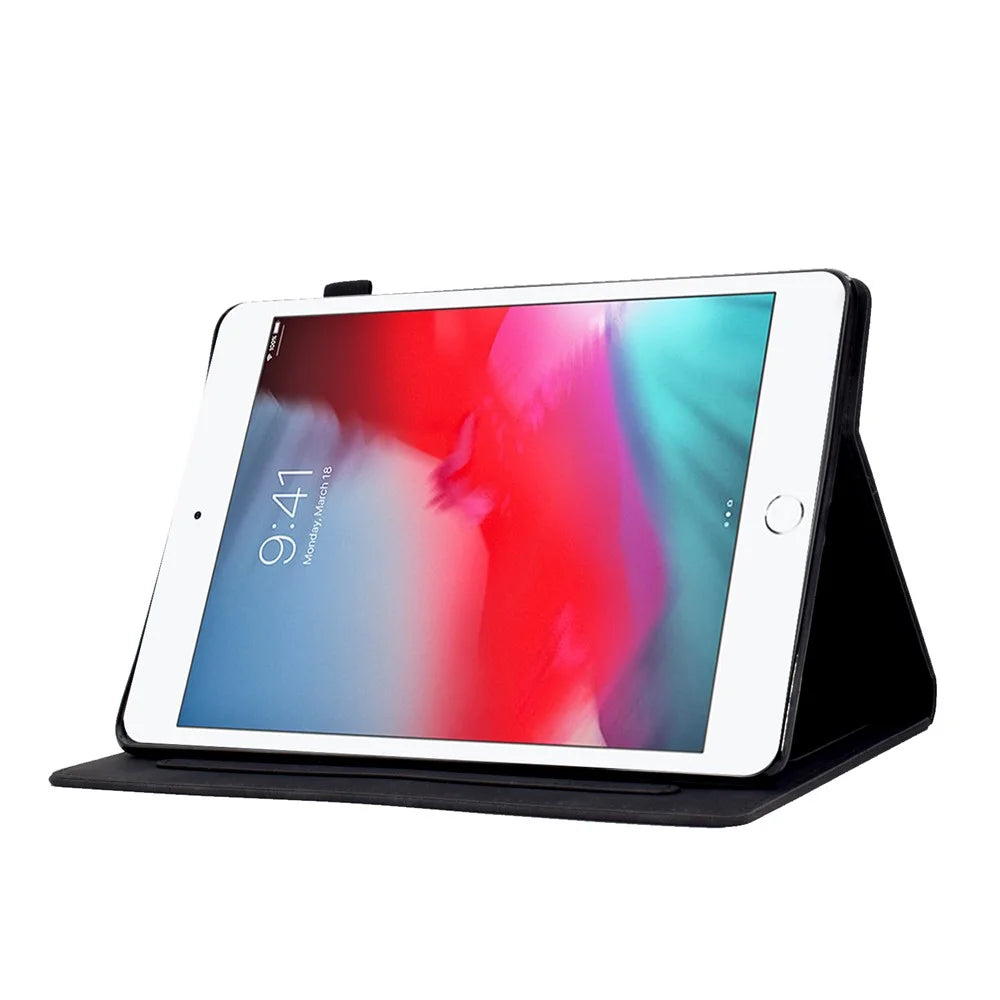 For iPad Mini / Mini 2 / mini 3 / mini 4 / mini (2019) 7.9 inch Shockproof Leather Case Butterfly Flower Pattern Imprinted Stitching Anti-Drop Tablet Cover with Card Holder, Stand - Black - 3