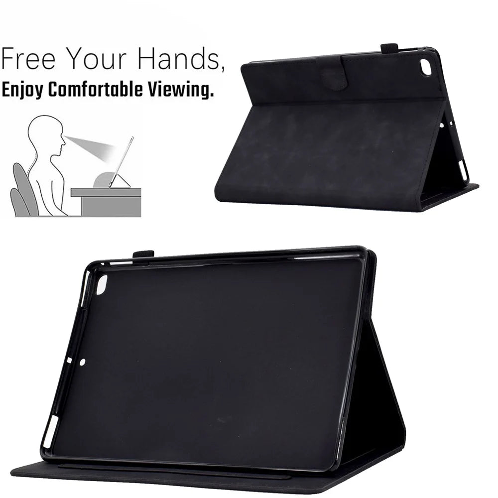For iPad Mini / Mini 2 / mini 3 / mini 4 / mini (2019) 7.9 inch Shockproof Leather Case Butterfly Flower Pattern Imprinted Stitching Anti-Drop Tablet Cover with Card Holder, Stand - Black - 6