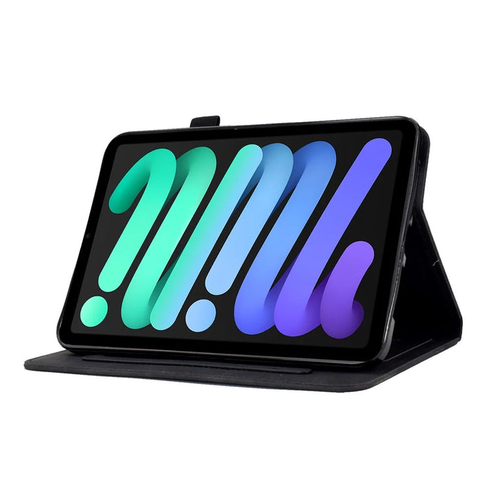 Shockproof Leather Case for iPad mini (2024) / mini (2021) Butterfly Flower Pattern Imprinted Stitching Anti-Scratch Tablet Cover with Card Holder, Stand - Black - 3