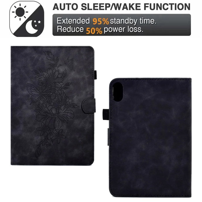 Shockproof Leather Case for iPad mini (2024) / mini (2021) Butterfly Flower Pattern Imprinted Stitching Anti-Scratch Tablet Cover with Card Holder, Stand - Black - 5