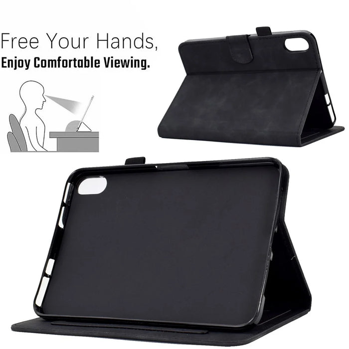 Shockproof Leather Case for iPad mini (2024) / mini (2021) Butterfly Flower Pattern Imprinted Stitching Anti-Scratch Tablet Cover with Card Holder, Stand - Black - 6