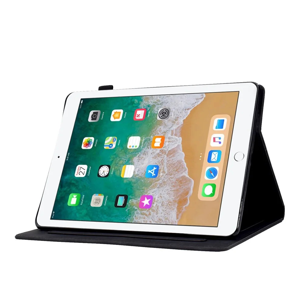 For iPad Air (2013) / Air 2 / iPad 9.7-inch (2017) / 9.7-inch (2018) Anti-Drop Leather Case Butterfly Flower Pattern Imprinted Shockproof Tablet Cover with Card Holder, Stand - Black - 3